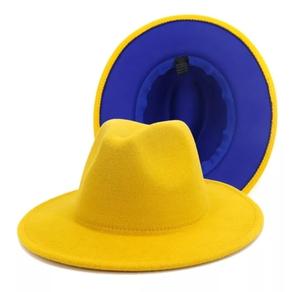 Yellow with Royal Blue Base Unisex Fedora Hat